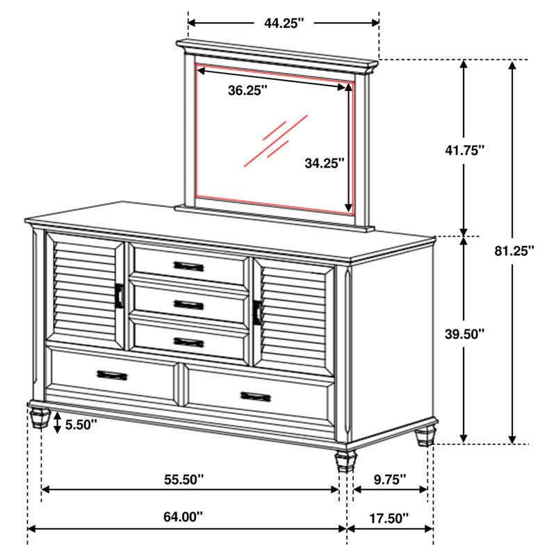 Commode 5 tiroirs avec miroir
