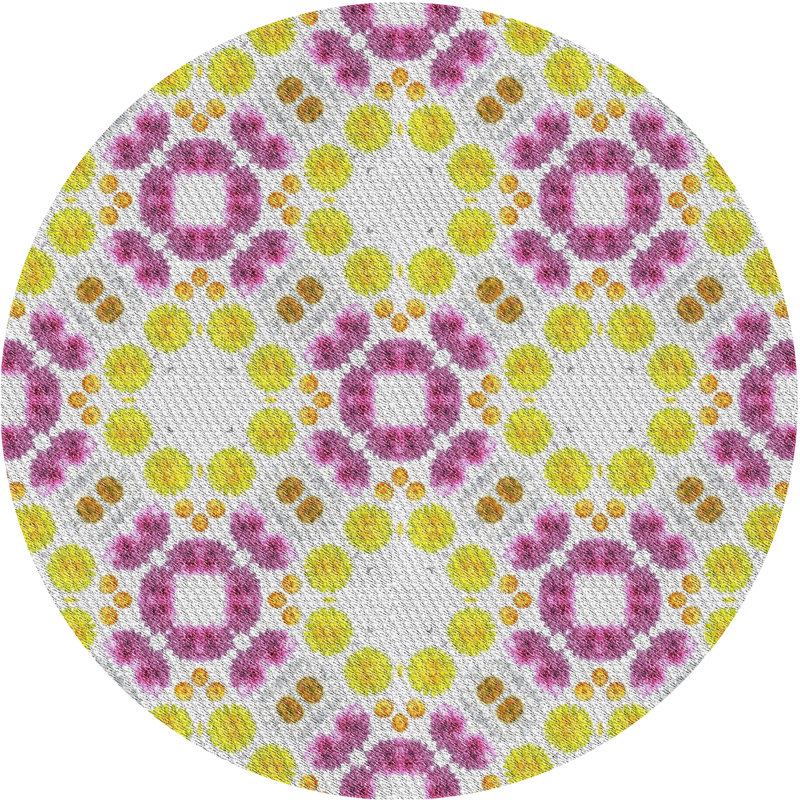 Tapis rose/jaune tissé à la machine, Rond 5 pi