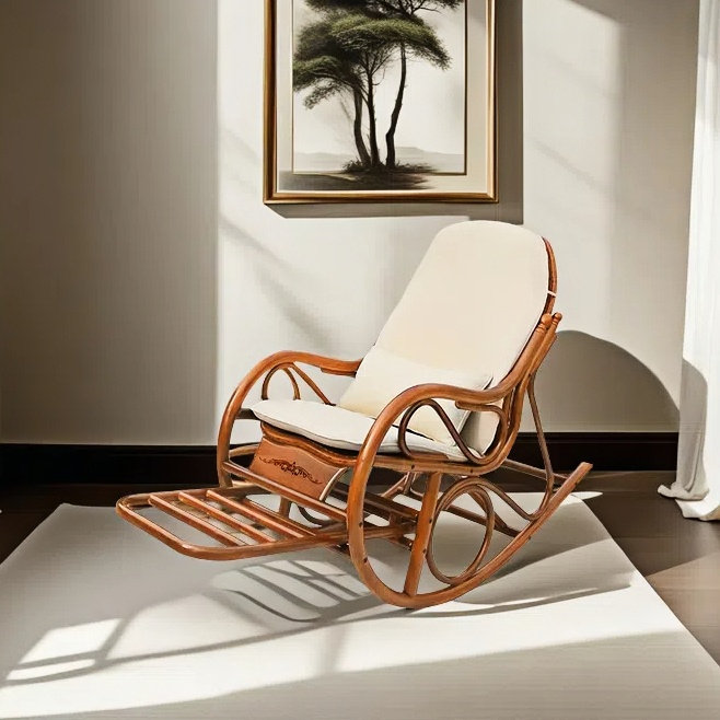 Chaise berçante décontractée en rotin naturel tissé, Brun