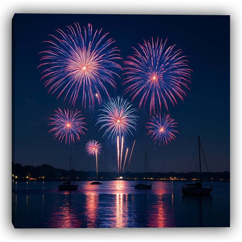 Art mural sur toile Harbour Fireworks, H 12 po x l 12 po