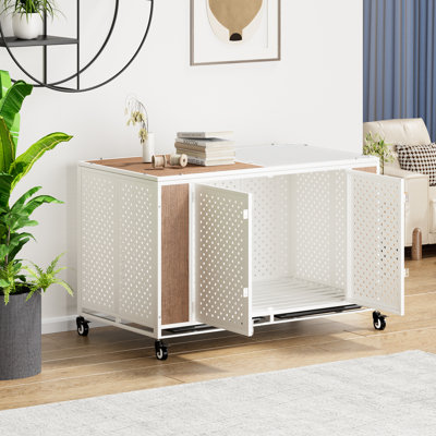 48 Inch Heavy Duty Dog Crate Furniture with Wheels, Metal Dog Cage for Large and Medium Dogs, Extra Large XL XXL Dog Crate with Removable Tray.