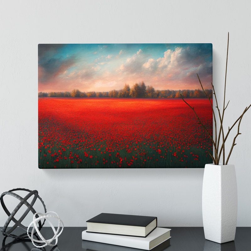 Fascinating Poppy Field Flowers - Wrapped Canvas, 40cm H x 60cm W x 3cm D