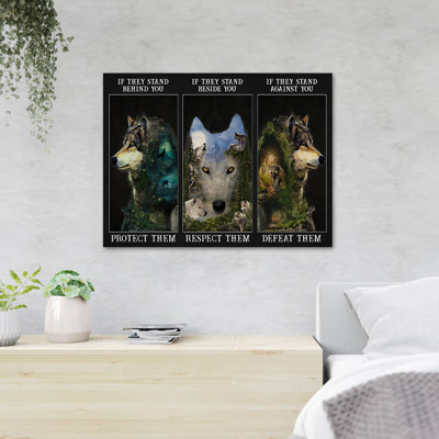 Les loups et la forêt - S'ils se tiennent derrière vous les protègent s'ils se tiennent à côté de vous, respectez-les s'ils vous défendent - 1 pièce, reproduction d'art graphique sur toile tendue