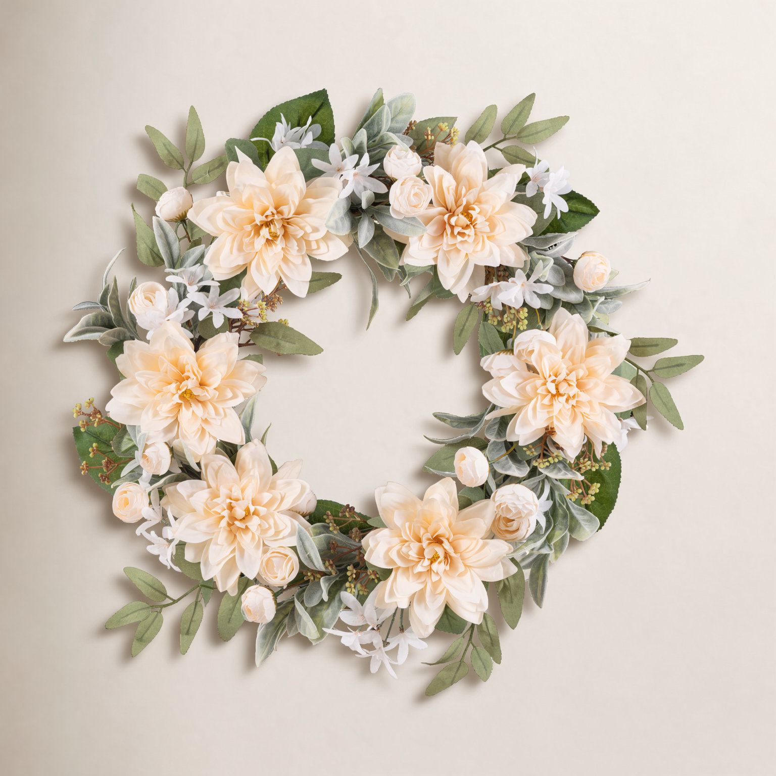 24" D Floral Wreath, Peach Dahlia