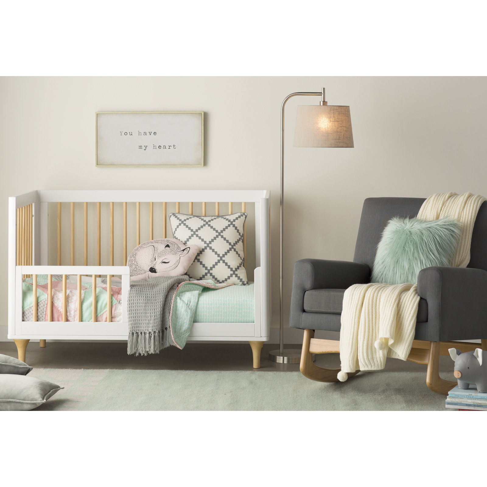 Lolly Pine 3-in-1 Convertible Crib, White/Natural