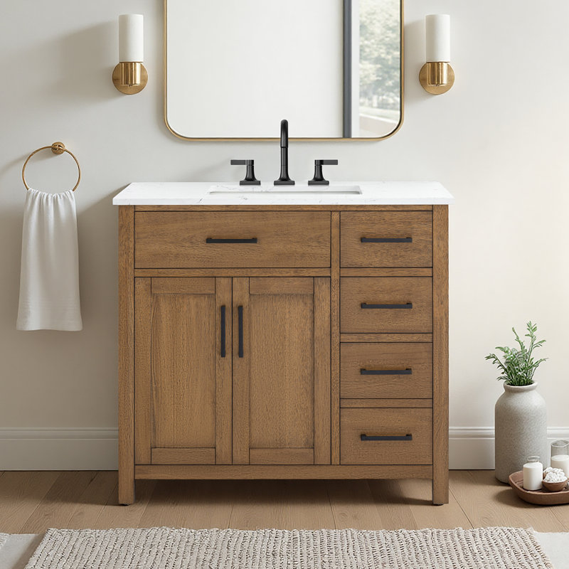 Tremolo 36" Single Bathroom Vanity With Engineered Marble Top, Mango Ember