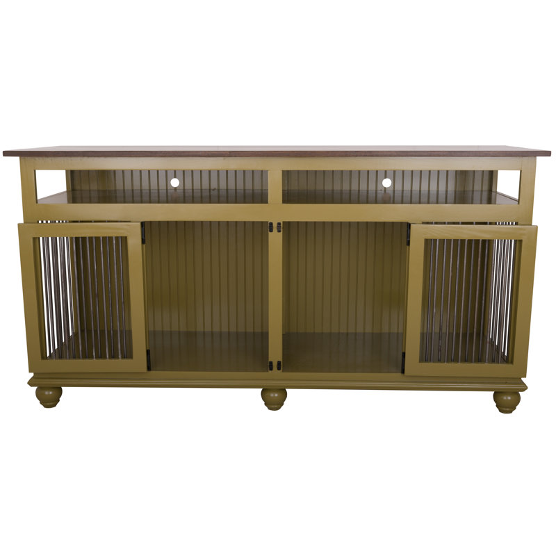 Caisse pour animaux Leela, Vert kaki / or Havane, Petit (H 35 po x l 64,5 po x P 23 po)