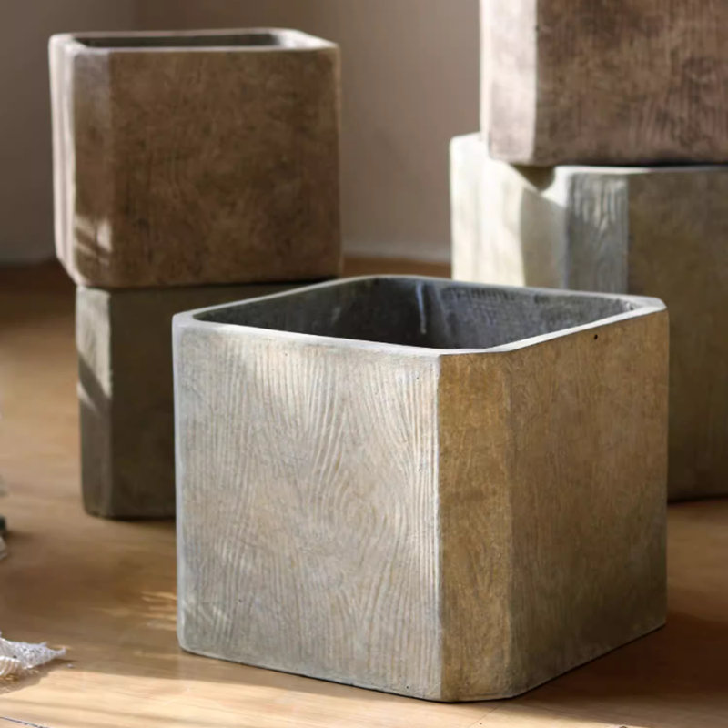 StoneGrain Square Planter, 8.2" H x 9.4" W x 9.4" D, Camel