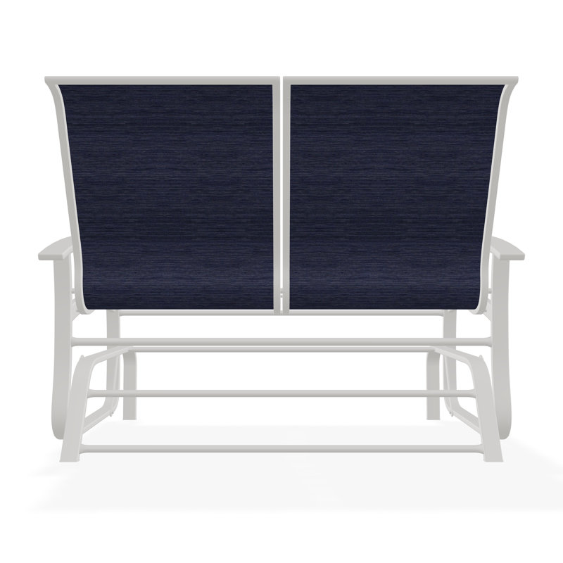Belle Isle Sling Aluminum Frame 2-Seat Glider with Marine Grade Polymer Arm Accent, Snow, Charm