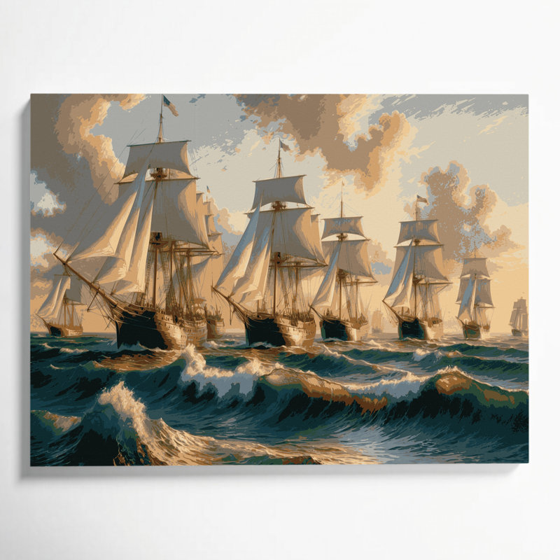 Art mural sur toile brune "Goélettes nautiques", H 24 po x l 36 po