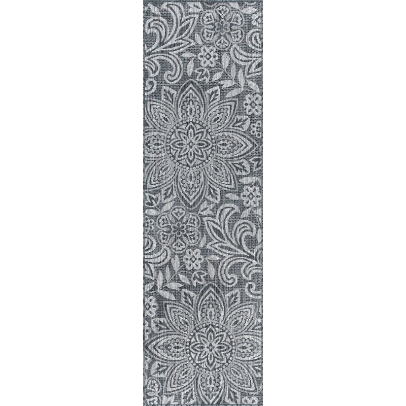 Tapis intérieur / extérieur floral Curvin, Tapis de couloir 2 pi 3 po x 7 pi 3 po