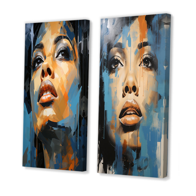 Ensemble de 2 décorations murales Azure Aaliyah, H 28 po x l 25 po, Toile tendue