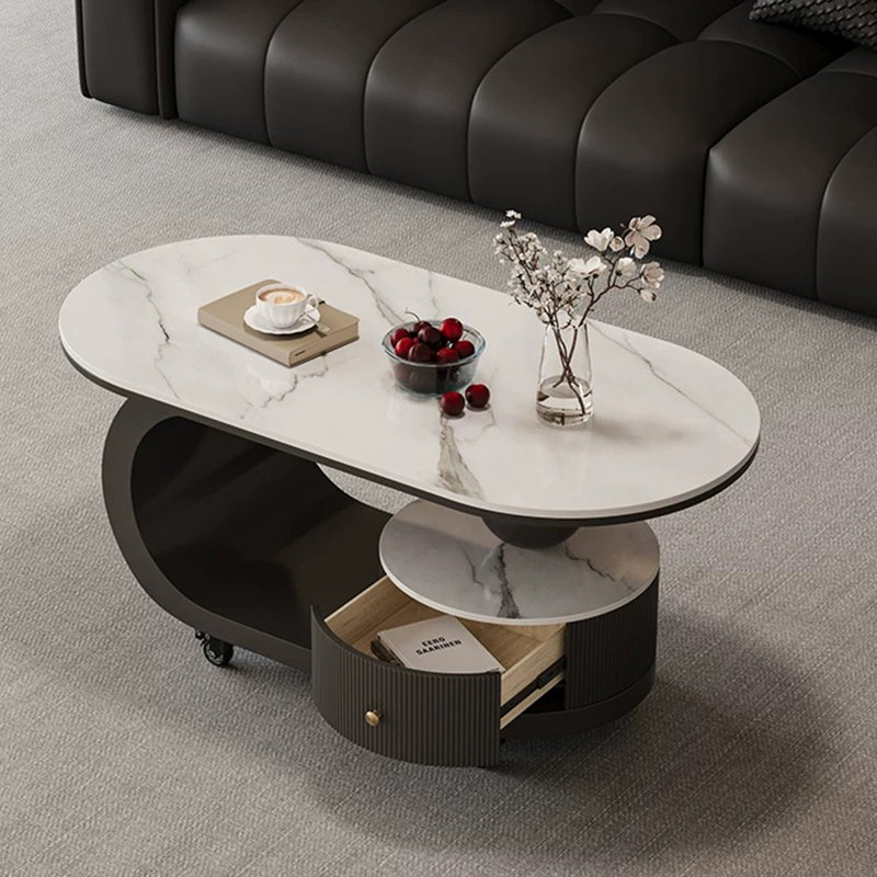 Table basse légère de luxe avec rangement, 17.71" H x 39.37" W x 19.68" D, Nut-brown / Black, Wood