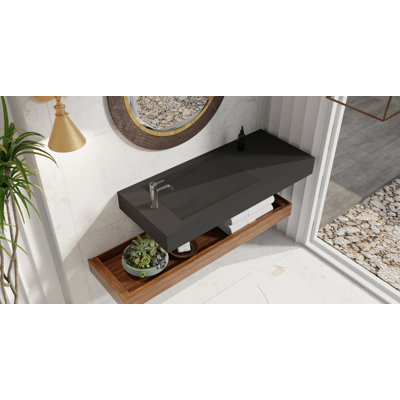 Lavabo de salle de bain mural en résine noir mat 47,2 po x 19,6 po Badeloft WT-05-A-MBLK