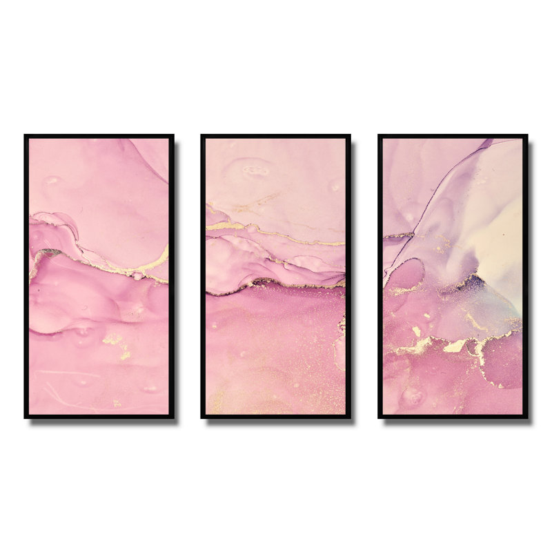 «Pink Marble Waves II», reproduction sur toile flottante 3 pièces, Noir, noir, noir, noir, H 28 po x l 36 po x P 1 po