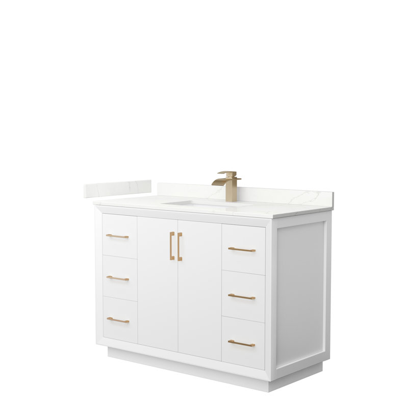 Meuble-lavabo simple avec plateau Strada 48, Quartz Giotto, Blanc, Bronze satiné