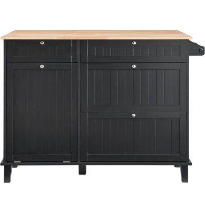 Kitchen Island Cart With Storage Cabinet, Drawer, And Tilt-Out Trash Bin - Portable Serving Trolley Table | Gift Idea