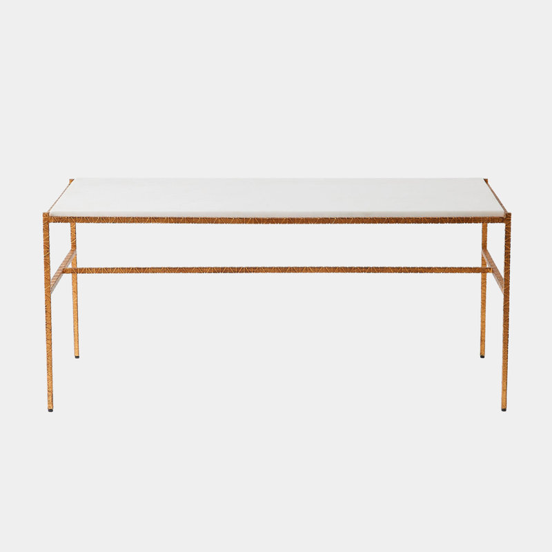 Cut Iron Marble Cocktail Table, White Top/Gold Base