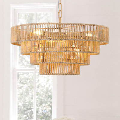 Lustre 4 niveaux 6 lumières à intensité variable en raphia