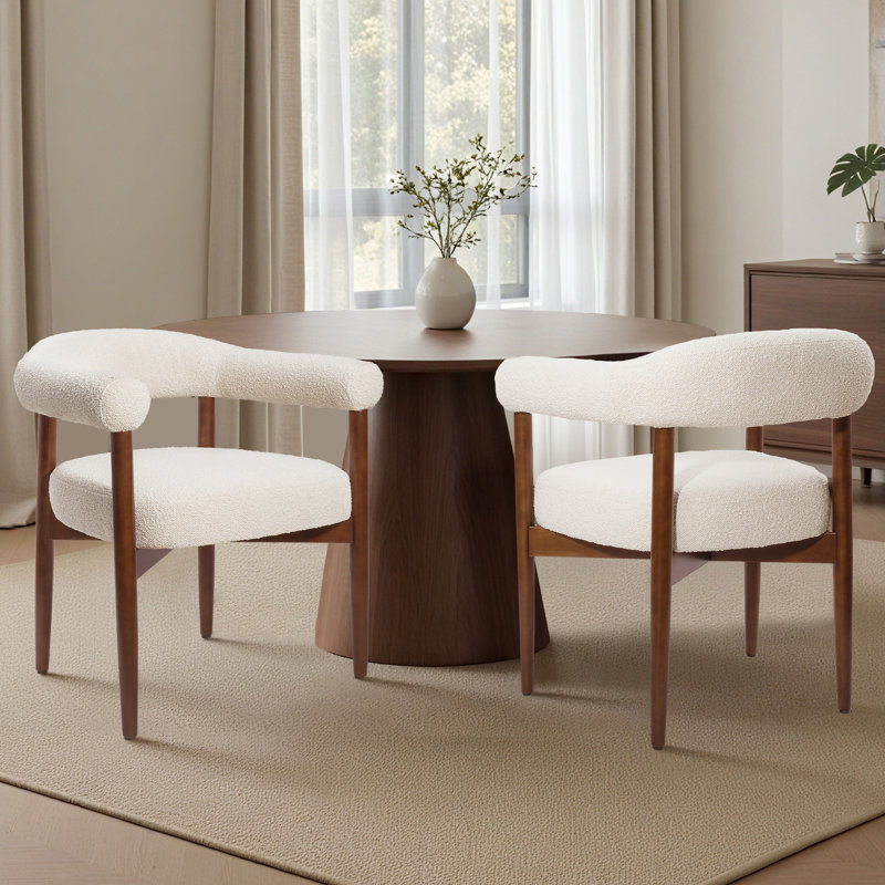 Upholstered Dining Chair Barrel Armchair With Wood Frame Side Chair