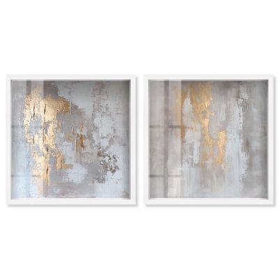 Rustic Gold Expose© Duo Shadowbox Print Gold Boho Wall Art Set by Art Remedy, White Frame, 40 x 40