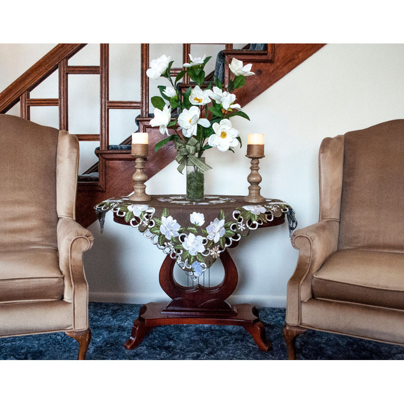 Magnolia on Brown Table Topper (33" Square)