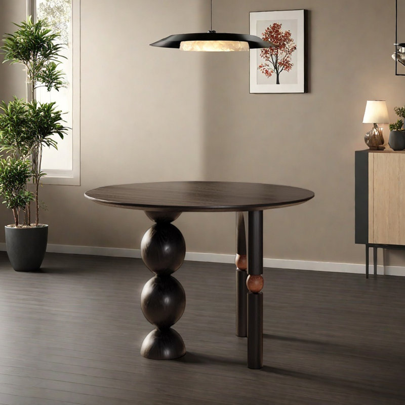 Table basse ronde en bois massif noir, H 29,52 po x L 39,37 po x l 39,37 po