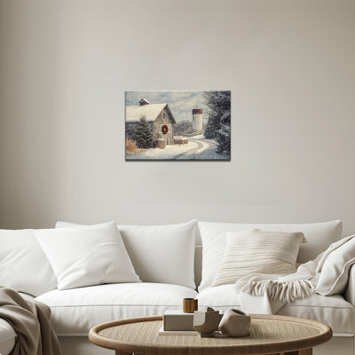 Grand paysage de chalet d'hiver de Noël sur toile, affiche de pin grange enneigée, scène d'hiver rustique rétro, impressions sur toile, décoration murale de Noël pour le salon, le bureau de la chambre à coucher, 24 po x 36 po