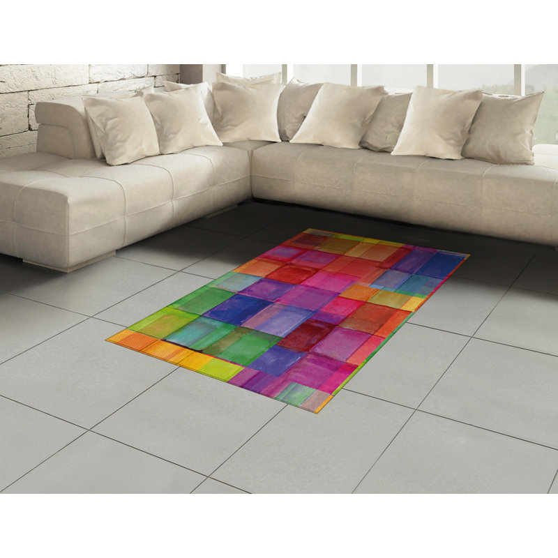 Abstract High Density Long Fiber Poly Threads Decorative Area Rug Carpet, Rectangle 4' x 5'8"