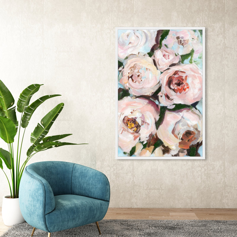 Magnifiques pivoines - peinture encadrée, Cadre blanc, H 56 po x l 38 po