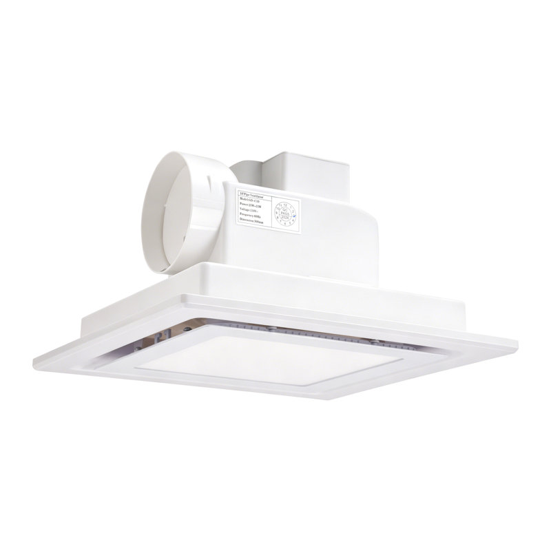 Ventilateur d'extraction de salle de bain avec éclairage DEL 15 W, 145 CFM, à intensité variable et montage au plafond, pour salles de bain de petite et moyenne taille.