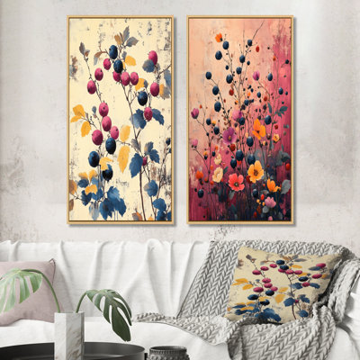 Pink Delicate Berries  Polish Pottery I - Fruits Wall Art 2 Pieces Set