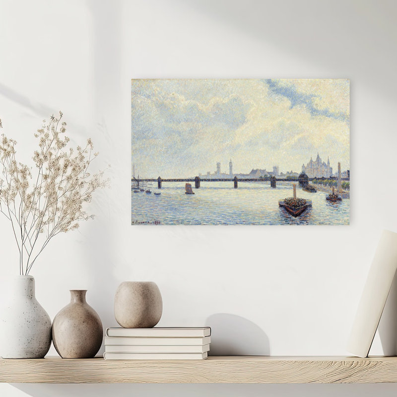 Charing Cross Bridge, London, 1890 Impressionist Contemporary Architecture Wall Art Print by Camille Pissarro - 1 Piece Wrapped Canvas Wall Art