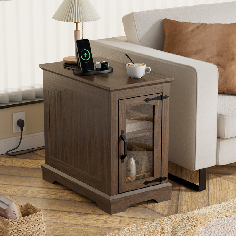 Table de bout avec ports de charge et tablette réglable, Noyer