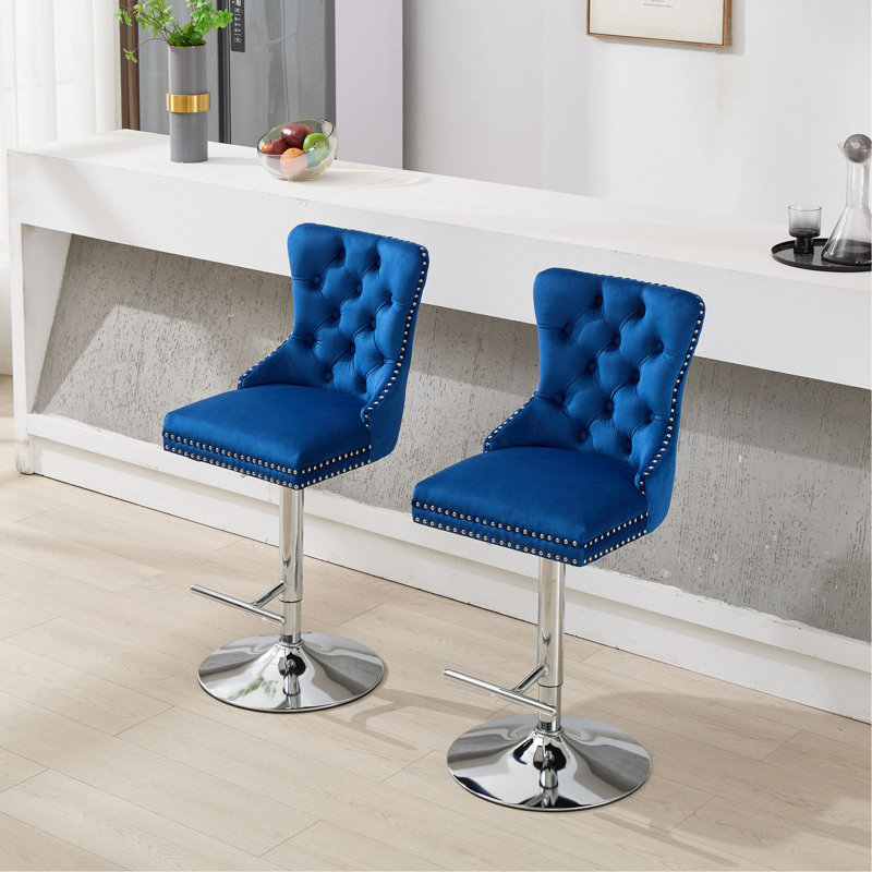 Thick Swivel Velvet Barstools Adjusatble Seat Height From 27-35 Inch, Modern Upholstered Bar Stools With Backs Comfortable Tufted For Home Pub And Kitchen Island (Set Of 2)