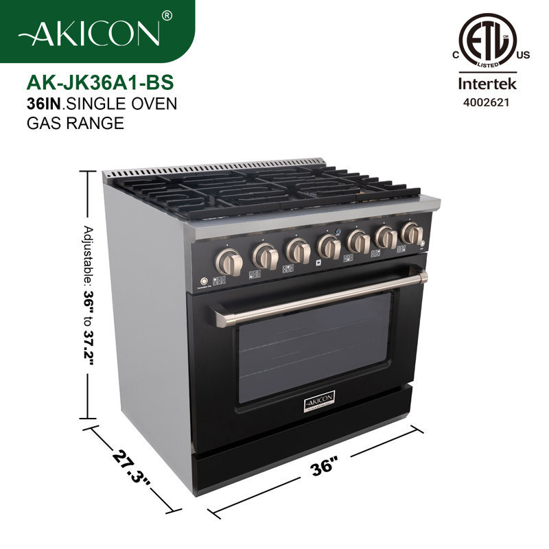 Akicon 36" Black Stainless Steel Convection Gas Range with 6 Burners