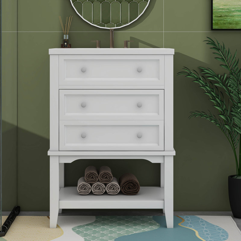24" Bathroom Vanity With Sink, Drawer And Open Shelf