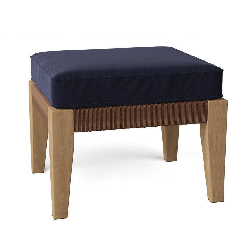 Hadley Outdoor Ottoman, Hadley Hemp, Canvas Navy Sunbrella® Canvas
