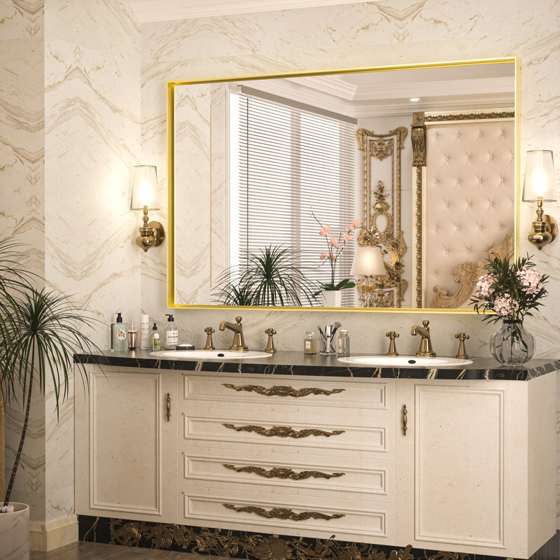 Miroir de vanité Stemn encadré / Miroir d'appoint, Gold, 48" x 30"