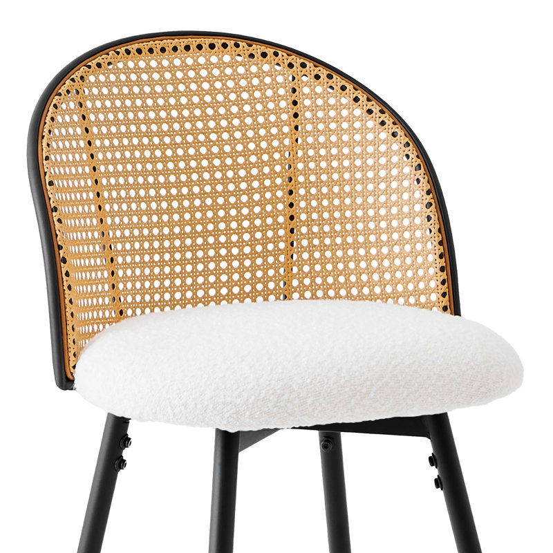 Aansu Swivel Boucle Upholstered Counter & Bar Stool, White, Counter Stool (26" Seat Height), Black/Natural