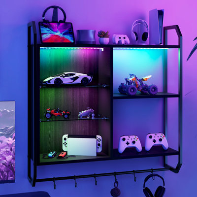 Demiterus 80cm H x 82.5cm W Iron Floating Bookcase, Wall Mounted Storage Rack, Display Cabinet