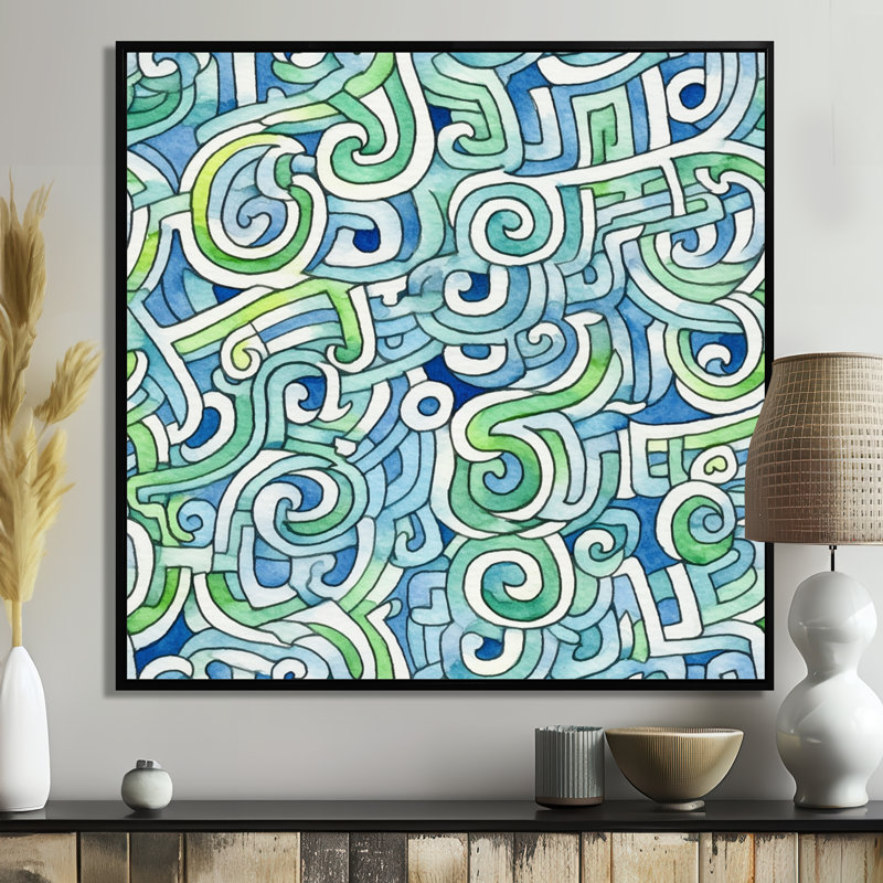 «Abstract Waves Geometric - Abstract Modern Waves», reproduction d'art murale, Toile avec cadre flottant noir