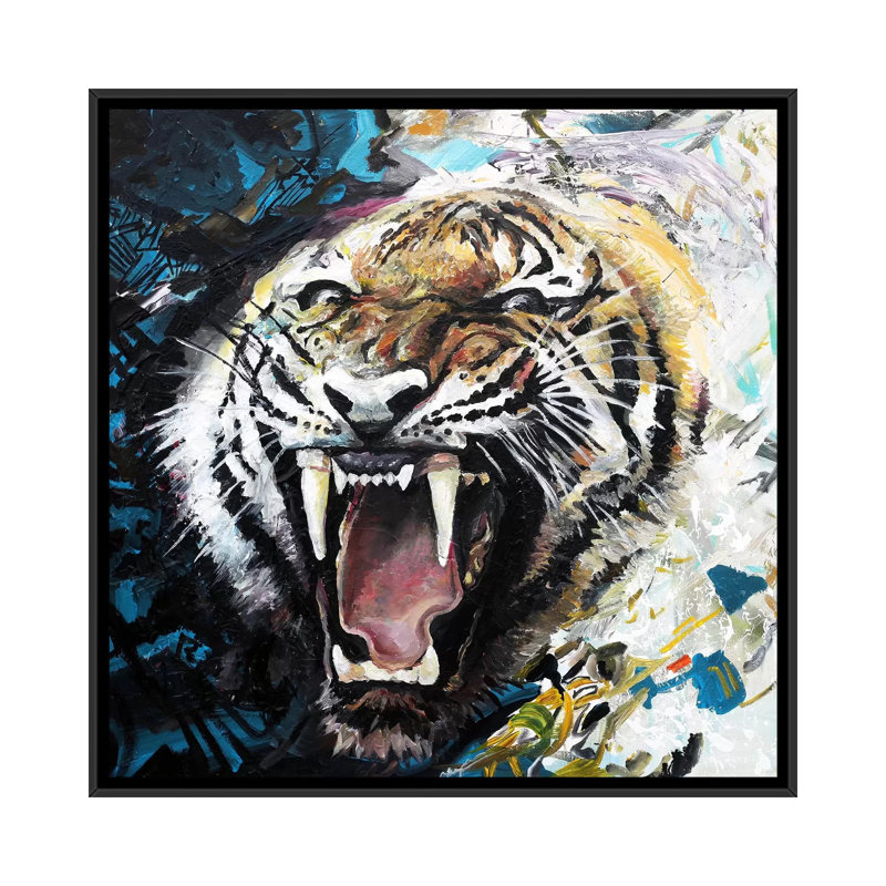 « tiger roar », impression sur toile, H 18 po x l 18 po x P 1,5 po, Toile avec cadre flottant noir, Pas de tapis