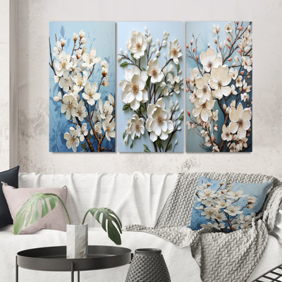 Dogwood Field Pointillism Collage VI - ensemble d'art mural 3 cornouillers