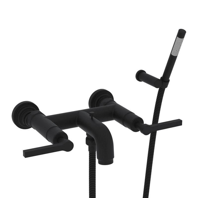 Lombardia Exposed Wall Mount Tub Filler, Matte Black, Lever Handle