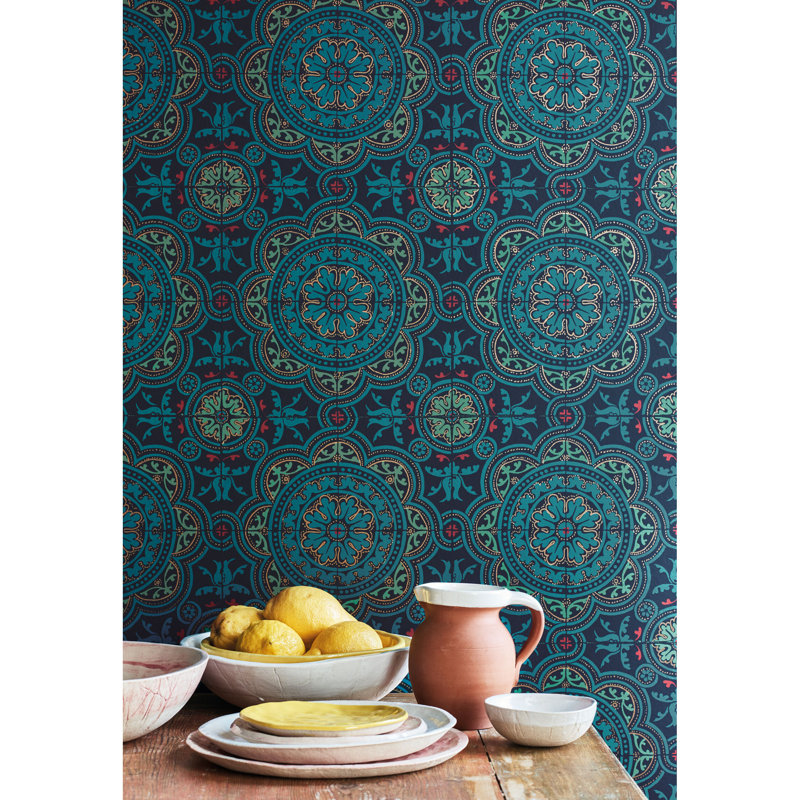 Geometric Wallpaper Roll, Dark Blue/Teal