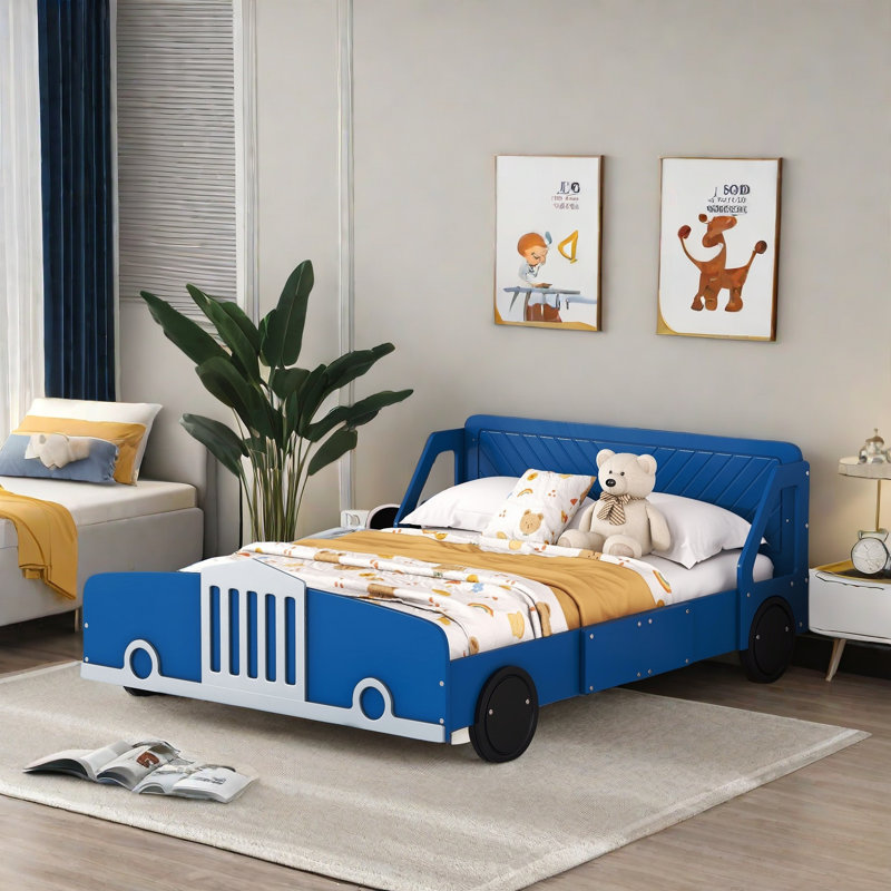 Vionnet House Platform Bed With Headboard And Footboard, Roof Design, Pine Wood And MDF, Blue, Full