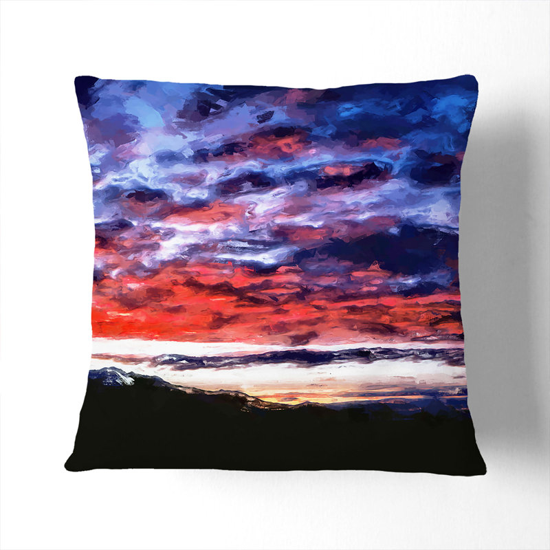 Fire Sky Above the Mountain in Abstract Cushion with Filling, 40cm H x 40cm W x 15cm D, White