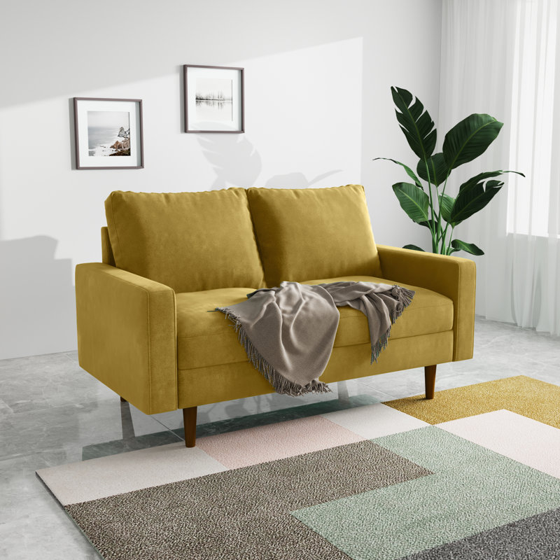 Merissa 58'' Velvet Square Arm Sofa Loveseat, Goldenrod Velvet