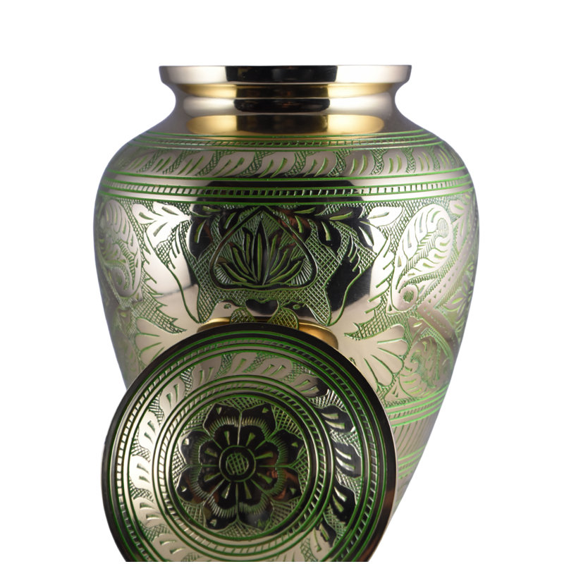 Rolly Handmade Solid  Hand-Etched Doves Urn, Gold